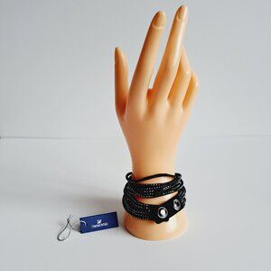 NEW Swarovski Black Fabric Crystal Stud Wrap Bracelet